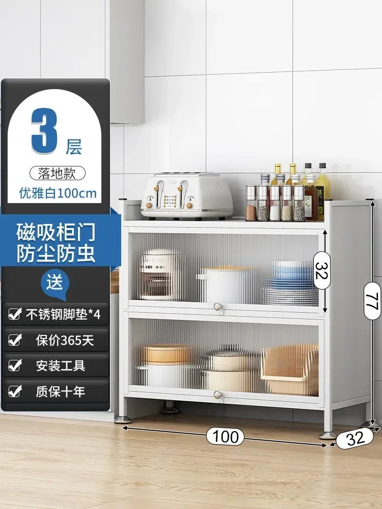 Modern Kitchen Cabinet Hutch Movable Full Door Glass Cabinet Storage Display Cupboards Muebles Cocina Multifunctional Furniture