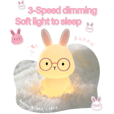 Cute Rabbit Night Light For Kids Bedroom Rabbit Animal Silicone Nursery Sleeping Lamp Touch Control Nightlights For Baby Gifts