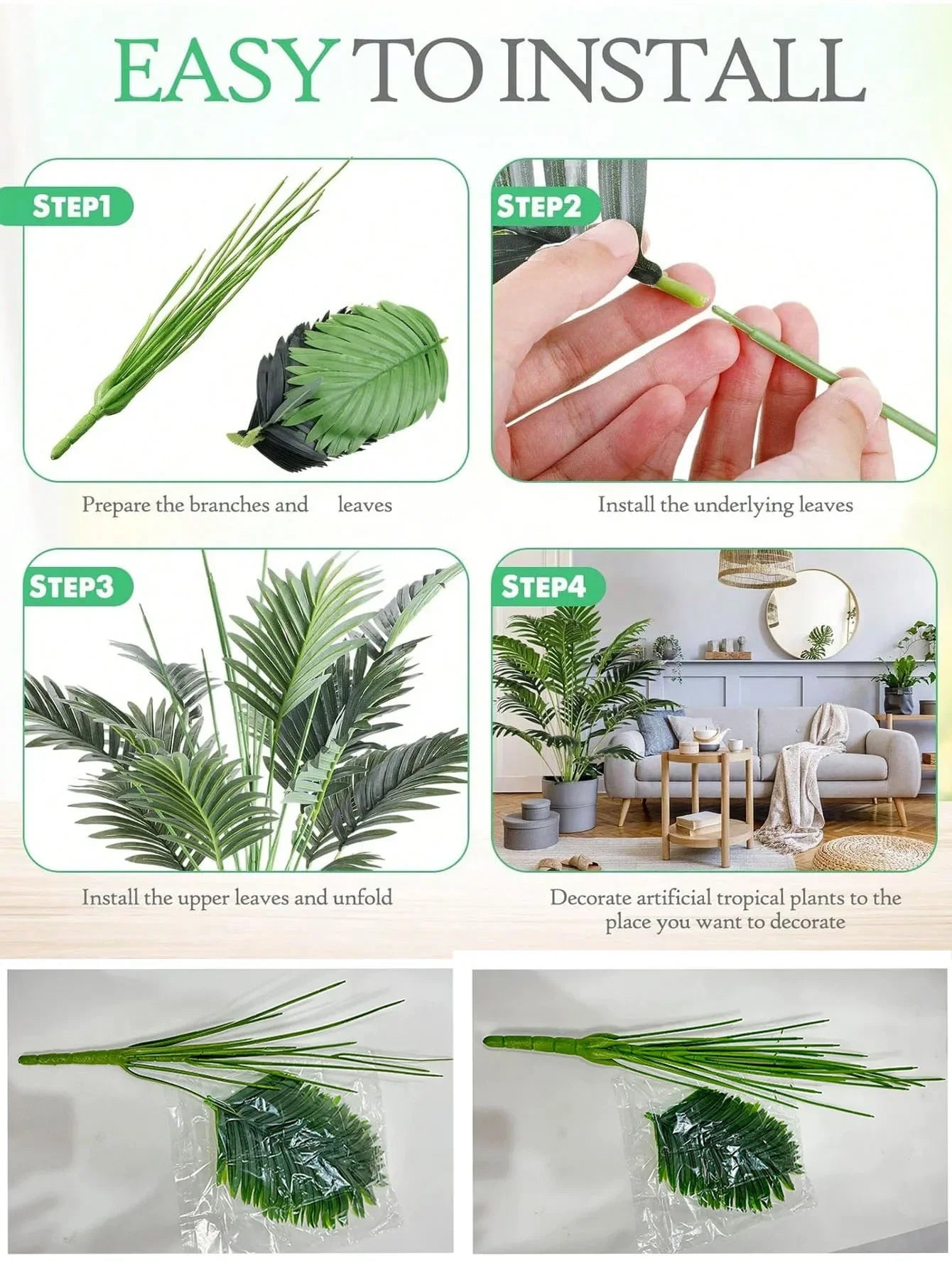 60-120cm Large Artificial Palm Tree Tropical Fake Plants Green Plastic Palm Leafs Big Monstera Tree Branch for Home Garden Decor