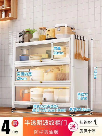 Modern Carbon Steel Kitchen Cabinets Home Storage Cabinet Multi-functional Multi-layer Microwave Oven Floor Rack with Flip Door