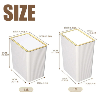 12/15L Press Trash Can Household with Lid Semi Automatic Slim Large Capacity Container Luxury Toilet  Waterproof Garbage Bin Can