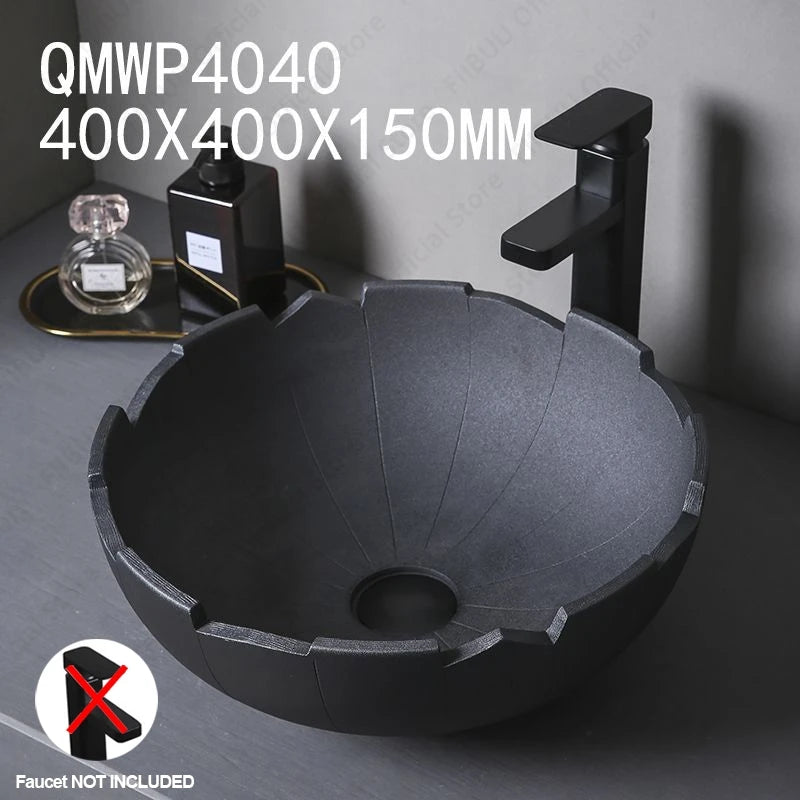 Black Ceramic Vessel Sink Lavatory Vanity Table Sink Above Counter Bathroom Art Basin Bowl Balcony Round Pedestal Washing Basin