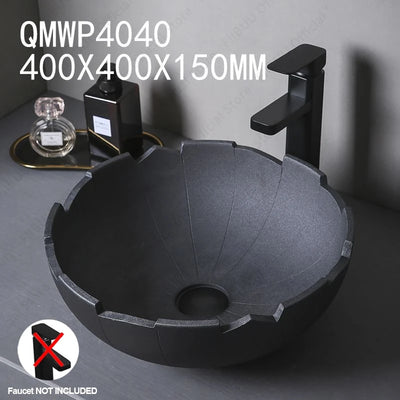 Black Ceramic Vessel Sink Lavatory Vanity Table Sink Above Counter Bathroom Art Basin Bowl Balcony Round Pedestal Washing Basin