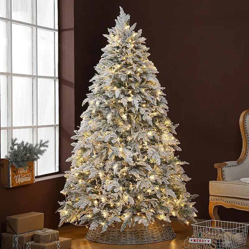 Wholesale 7ft Mixed Flocked Christmas Tree Artificial Tree with PE PVC Metal Stand Big Snow Effect for Festive Decorations