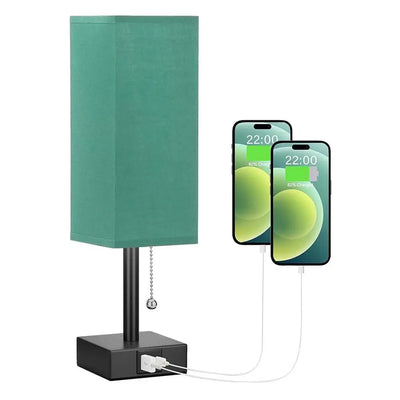 Bedside Lamps With USB CA Charging Ports With 3-Color Modes With Pull Chain Bedroom Lamp With White Fabric Shade Night Light