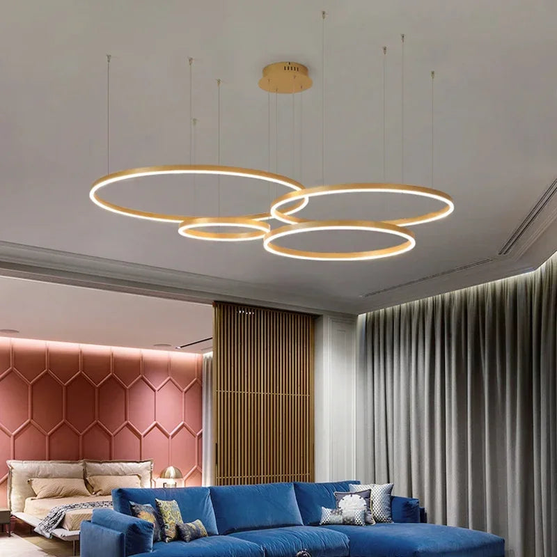 2023 Modern Led Chandelier Home Lighting Brushed Rings Chandelier Lighting Hanging Lamp Gold&Coffee color Ceiling Mounted