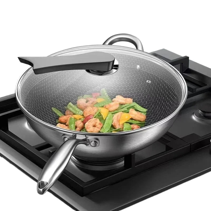 32cm Frying Pan,Stainless Steel Skillet Nonstick Fry Pans Chefs Pans Wok Pan for Gas Electric Induction Ceramic Stoves