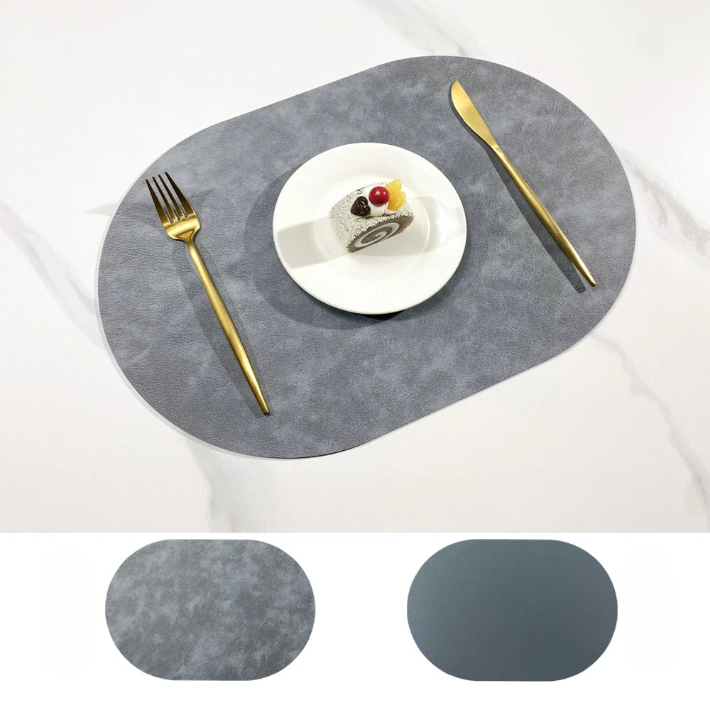 Double Sided Cowhide Pattern Leather Nordic Style Waterproof and Oil Proof Hotel Home Dining Table Mat Oval Insulation Mat