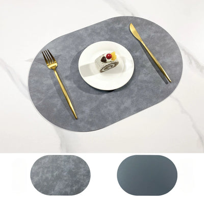 Double Sided Cowhide Pattern Leather Nordic Style Waterproof and Oil Proof Hotel Home Dining Table Mat Oval Insulation Mat