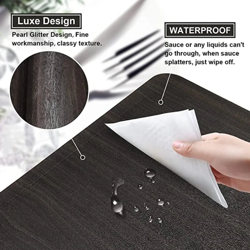 Inyahome Black Table Placemats Set Of 1/4/6 Heat-Resistant Wipeable Table Mats for Kitchen Outdoor Table Decoration Waterproof