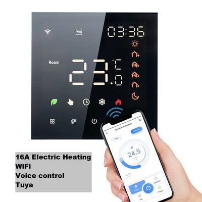 Smart Thermostat 16A/3A Digital Programmable LCD Display Touchscreen Underfloor Water Electric Heating Temperature Controller