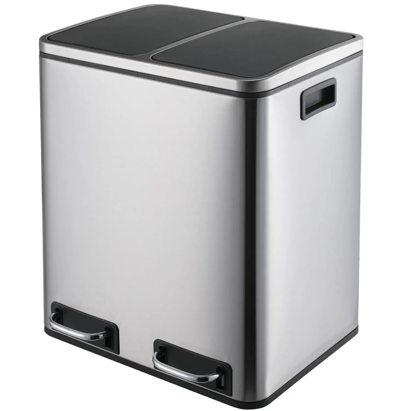 30L Stainless Steel Kitchen Garbage Can, Step-on Classified Recycle Garbage Bin with Removable Inner Buckets