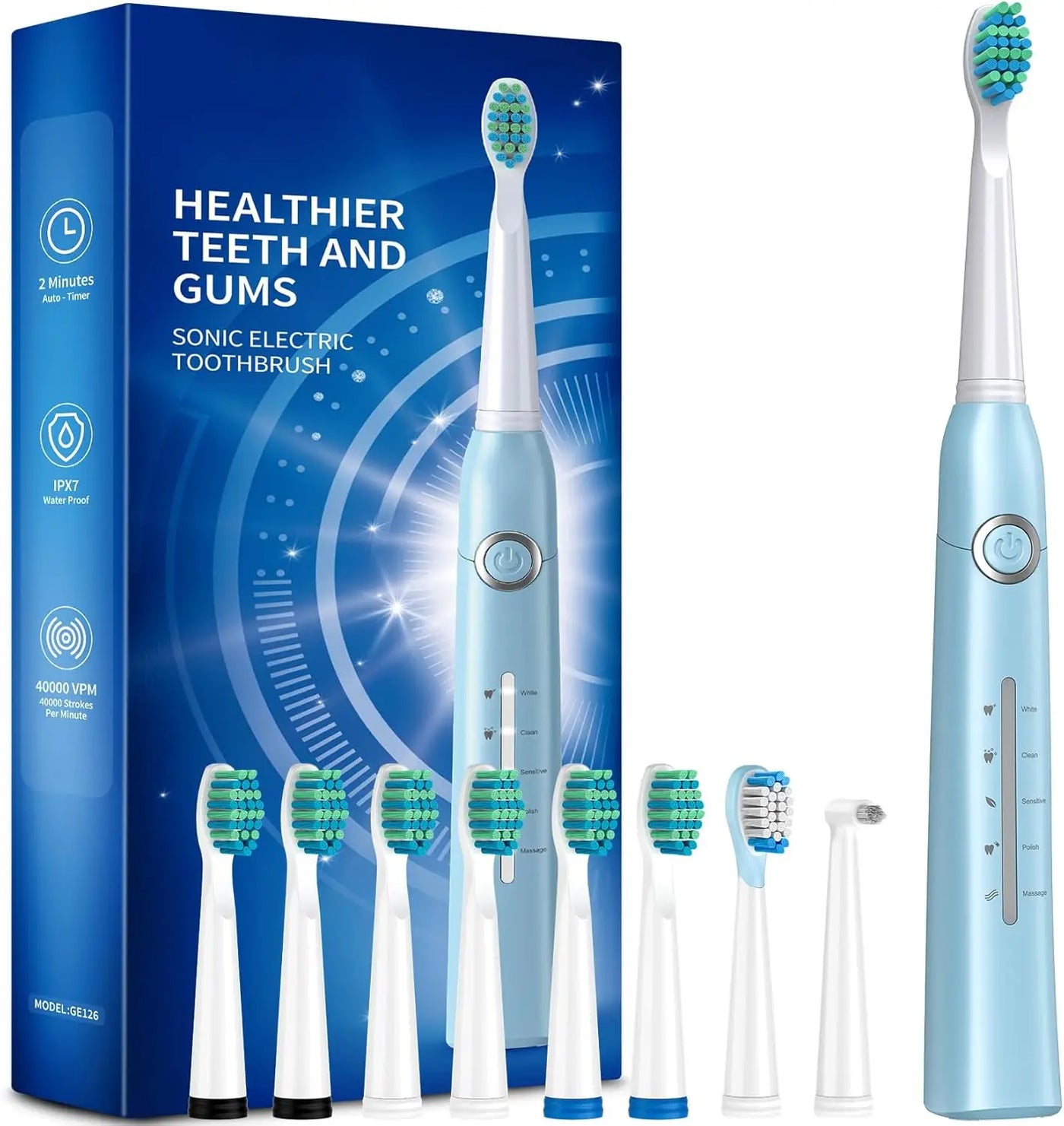 Electric Toothbrush for Adults with 8 Brush Heads, Sonic Electric Toothbrush with 40000 VPM Deep Clean 5 Modes, Rechargeable