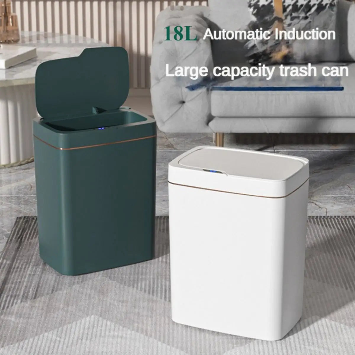 18L intelligent induction trash can needs 2 AA batteries (not included) for gentle lifting moisture resistance and tight sealing