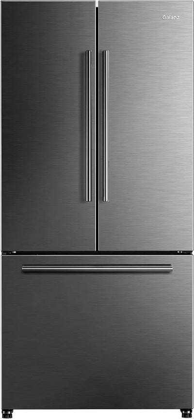 Galanz GLR18FS5S16 French Door Refrigerator with Installed Ice Maker and Bottom Freezer Adjustable Electrical Thermostat Control