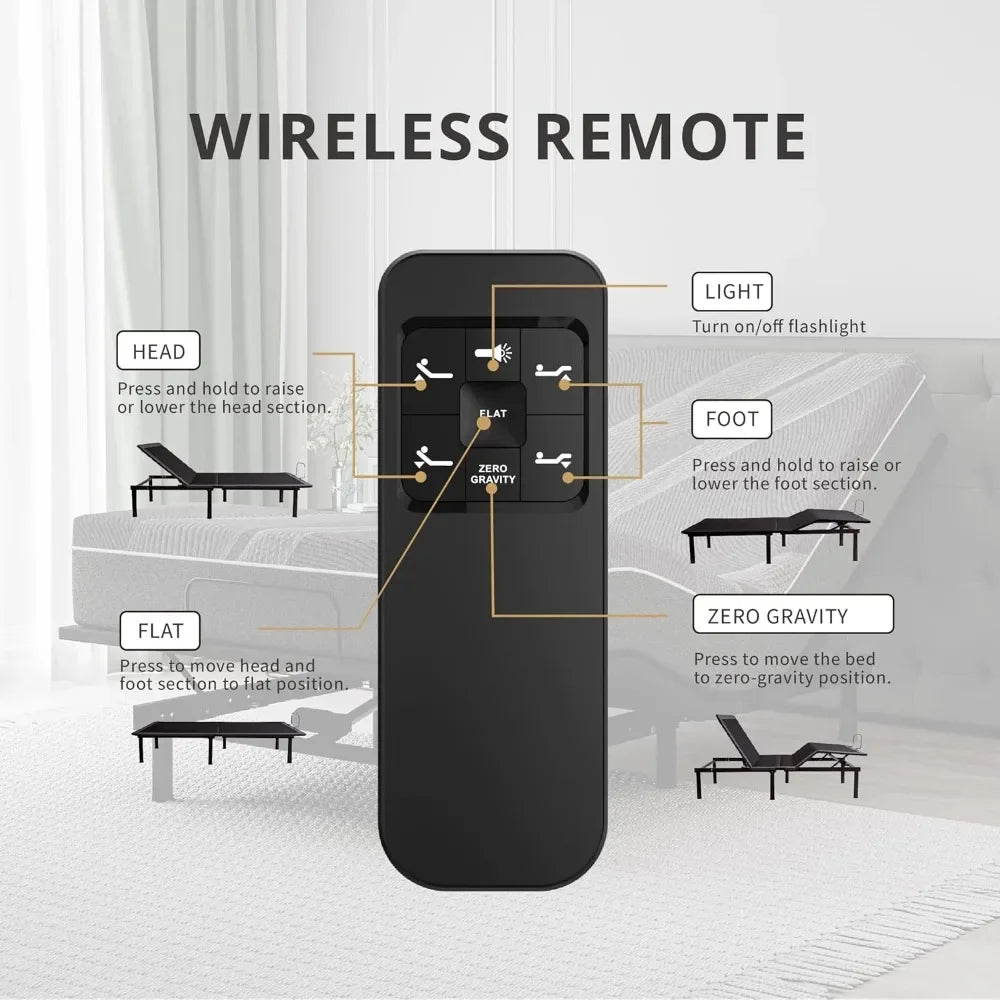 Adjustable Bed Frame with 14 Inch Cooling Gel Memory Foam Mattress Zero Gravity & Wireless Remote Split King Bed Frame