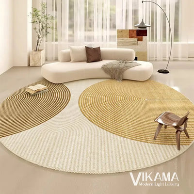 VIKAMA circular cream style light luxury carpet living room bedroom minimalist beige lines home decoration washable floor mat