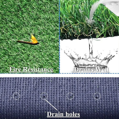 Artificial Grass Synthetic Lawn, Indoor/Outdoor Grass Carpet, Easy Installation Multi-use Astroturf Rug, Turf with Drain Holes