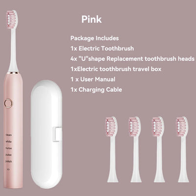 Sonic Electric Adult Toothbrush Rechargeable With 4 Replacement Brush Heads 5 Modes and 3 Intensity 2 Minute Intelligent Timer