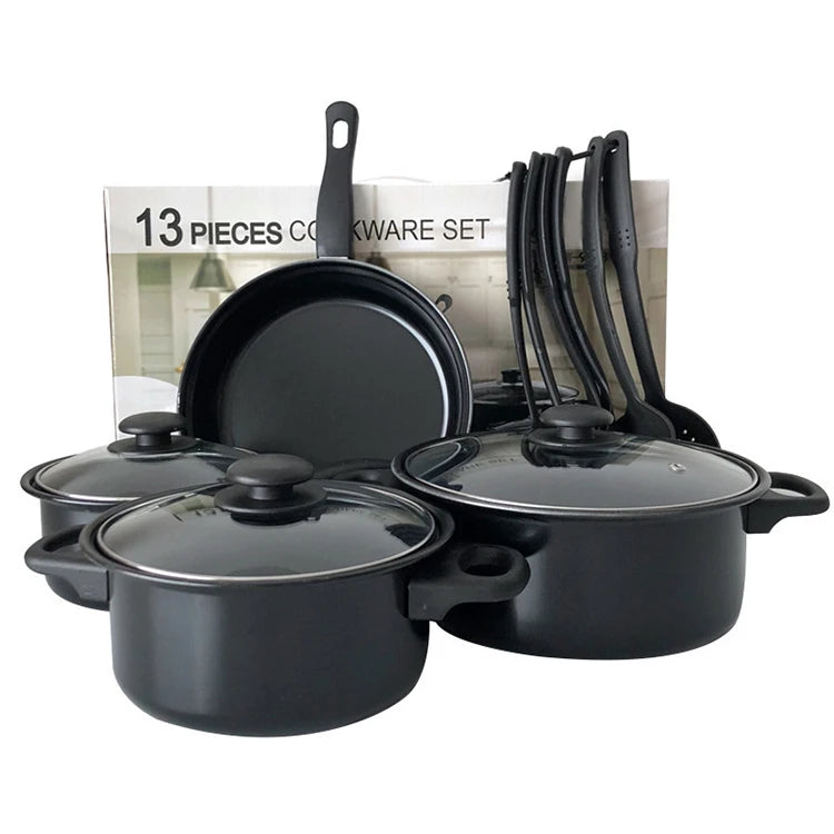 Black 13pcs Camping Saucepan Cast Iron Non Stick Cookware Set Cookware Pots And Pans Set Of Pot