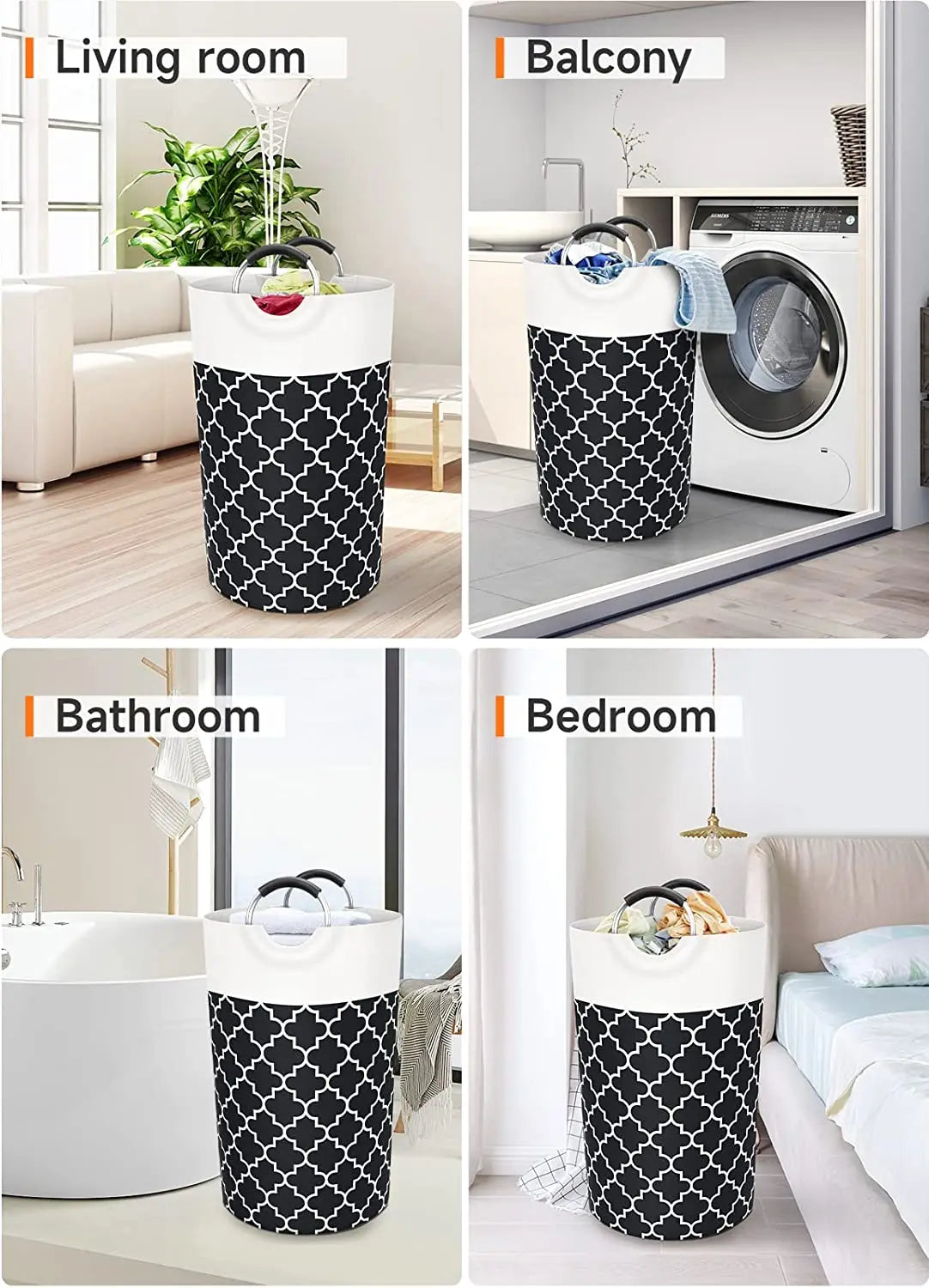 82L Large Clothes Basket Collapsible Tall with Handles Waterproof Laundry Storage for Flats Dormitory Family