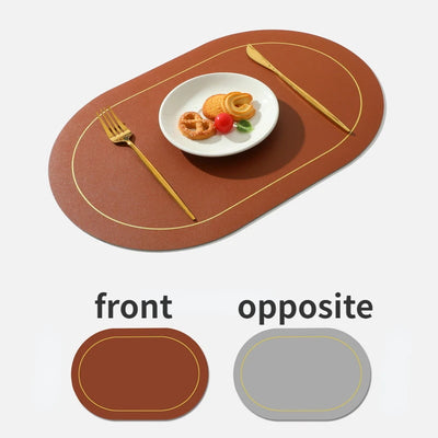 Leather Food Mat PVC Oil Proof Table Mat Hotel Home Dining Plate Coasters Anti Slip Bowl Mat Elliptical Insulation Placemat