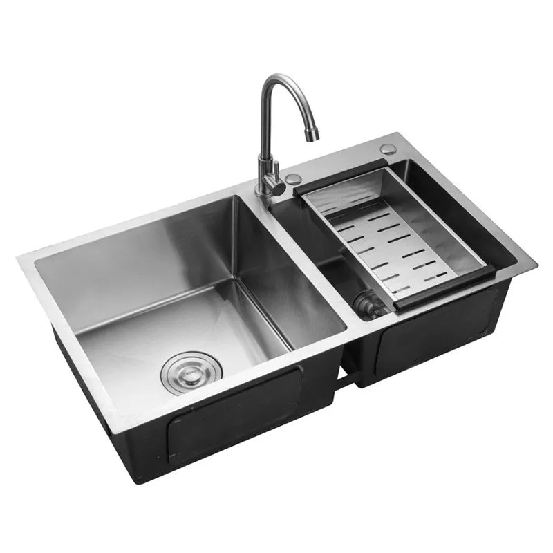 Stainless Steel Double Sink Wash Dishes With Drainer Deep Hidden Sink Bathroom Kitchen Accessories Household Items