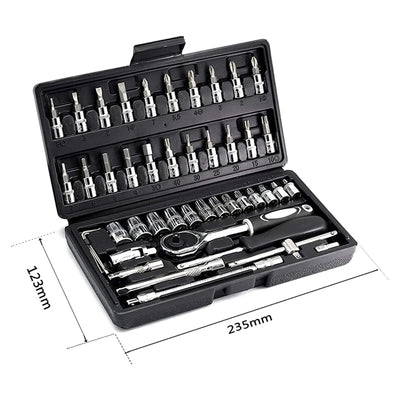 46PCS Drive Socket Set,Metric Ratchet Wrench Set With CR-V Sockets,S2 Bits,Mechanic Tool Kits For Household Auto Repair