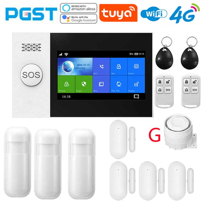 4G Home anti-theft alarm system, security alarm kit with PIR motion sensor, wireless, WiFi, GSM, PG-107, Tuya