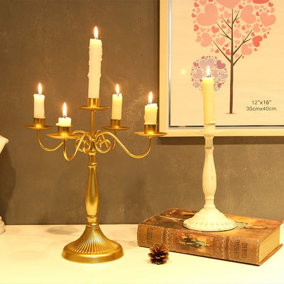 Metal Candle Holder European Style 3/5 Branches Candle Stick Gold Iron Candelabra Wedding Candlestick Holders for Home Decor