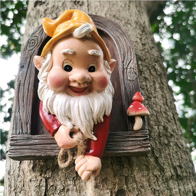 Resin Climbing Gnome Sculpture White Beard Dwarf Art Statue Courtyard Landscape Figurines Garden Tree Decoration Elf Pendant