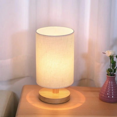 Wooden Table Lamp USB Powered Bedside Lamp Night Lights Bedroom Atmosphere Light with Cylinder Lamp Shade Hotel Home Decor