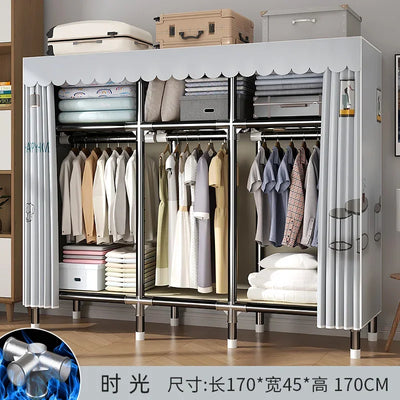 Durable Alloy Steel Wardrobe  HighCapacity Closet with Polyester Taffeta, Easy Clean Bedroom Storage, Clothing Organizer