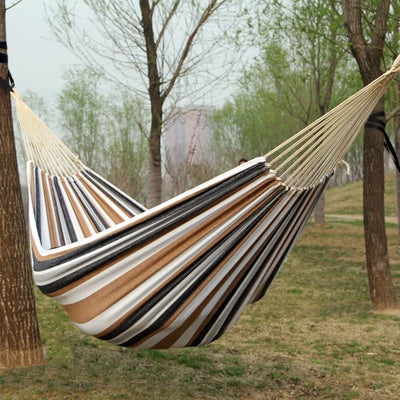 NewOutdoor Indoor Canvas Single Hammock Outdoor Camping Indoor Childrens Swing Thickened Striped HammockMulti Functional Hammock