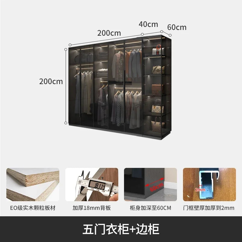 With Glass Doors Wardrobes Multilayer Luxury Storage Open Closets Wardrobes Cabinet Shelves Guarda Roupas Bedroom Furniture