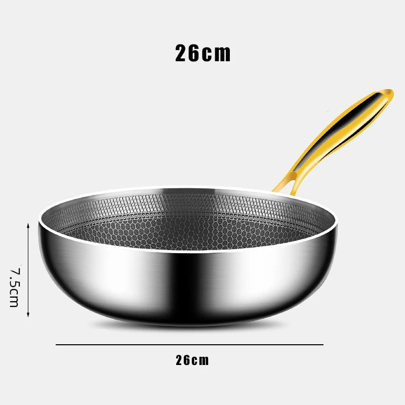 316 Stainless Steel Frying Pan Wok Non-stick Cooking Honeycomb Steak Gas Stove Pot Induction General Saucepan Kitchen Cookware