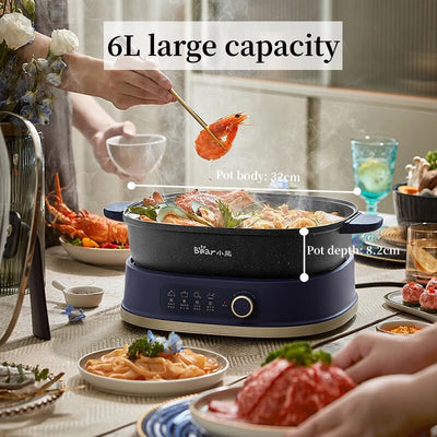 Split Electric Hot Pot Household Double Flavor Mandarin Duck Pot Electric Cooking Pot Die-casting Thick Pot Body Knob Control