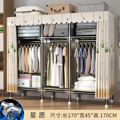 Durable Alloy Steel Wardrobe  HighCapacity Closet with Polyester Taffeta, Easy Clean Bedroom Storage, Clothing Organizer