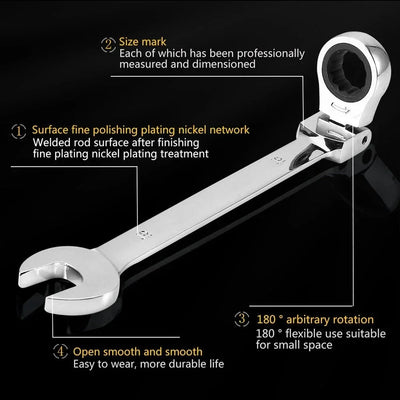 NEW Flex-Head Ratcheting Combination Wrench Set SAE 1/4''-13/16'' Premium 72-Teeth Gear Chrome Organizer Auto Repair Tool