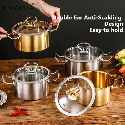 1PCS Stainless Steel Double-Ear Small Hot Pot Thickened 16/18cm Instant Noodle Pot Soup Pot Induction Cooker Gas Stove Universal