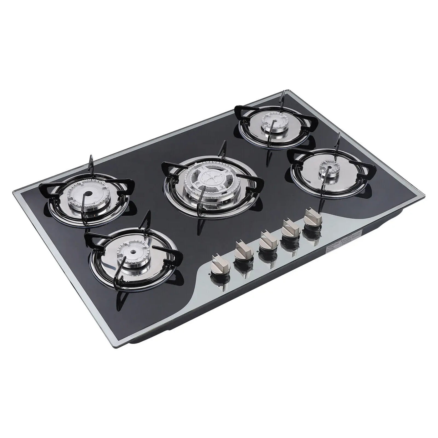 5 Burner Gas Cooker Stove NG/LPG Built-in Gas Hob, Black Glass Cooker 90x51cm Cooking Hob with Battery Automatic Pulse Ignition