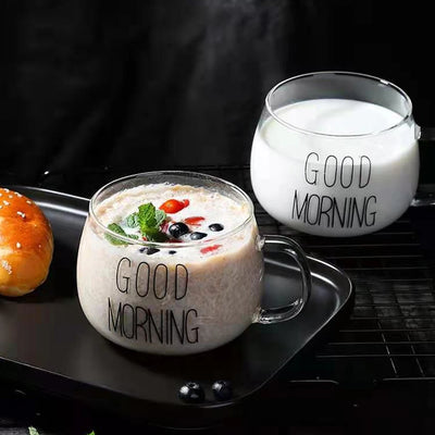 1 Pcs Letter Printed Transparent Creative Glass Coffee Tea Mug Drinks Dessert Breakfast Milk Cup Glass Mugs Handle Drinkware