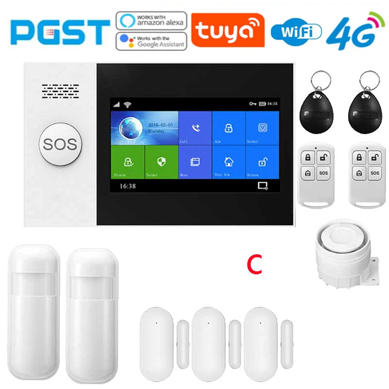 4G Home anti-theft alarm system, security alarm kit with PIR motion sensor, wireless, WiFi, GSM, PG-107, Tuya