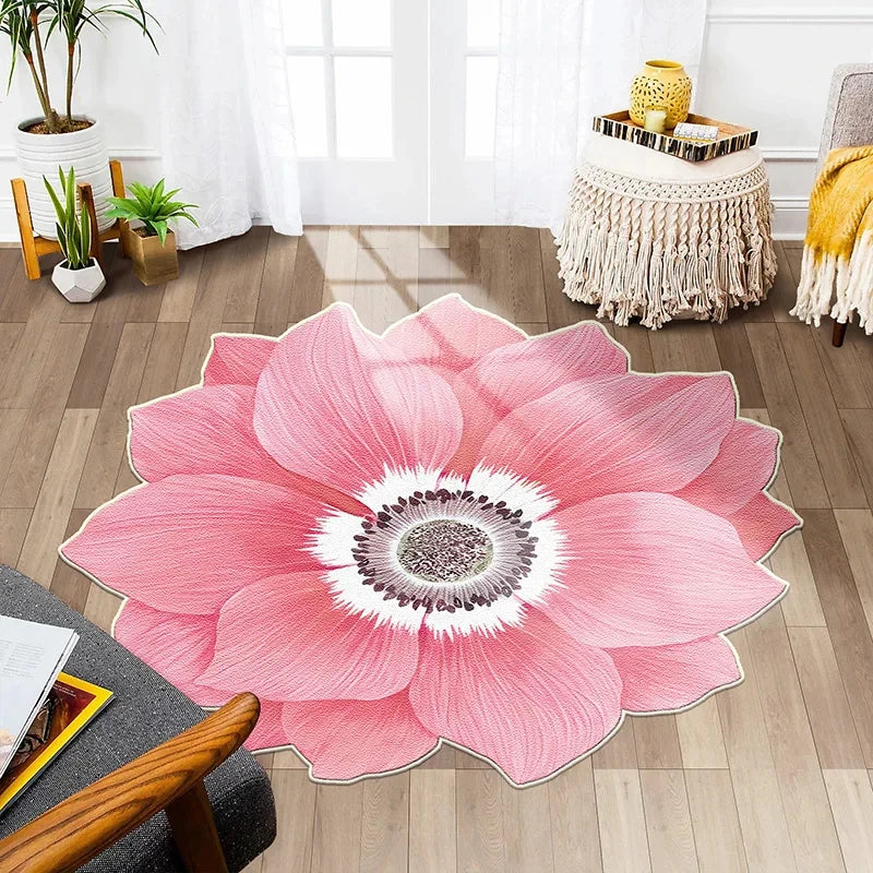 Flower Shape Carpet Soft Round Kitchen Floor Mat Peony Art Rug Living Room Bedroom Bedside Carpet Anti-slip Hallway Door Mat