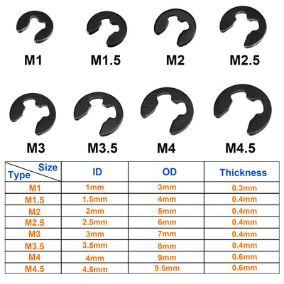 UXCELL 300Pc E-Clip Washers M1 M1.5 M2 M2.5 M3 M3.5 M4 M4.5 M5-M11 Circlip Retaining Shaft Snap Ring Carbon Steel Assortment Set