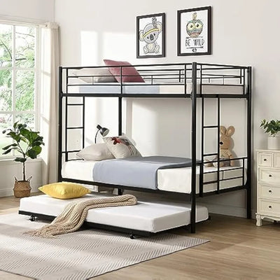 Twin Over Twin Bunk Bed Frame ,Metal Bunk Bed Bedframe with Guard Rail and 2 Ladders for Adults,Can be Divided into 3 Beds