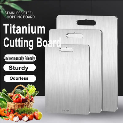 Titanium Cutting Board for Kitchen Double-Sided Metal Chopping Board Easy Grip Fruit Cutting Block for Kitchen Countertop