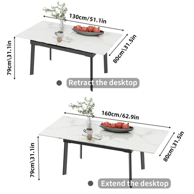 160cm 6-8 People Modern Dining Table Rectangular Kitchen Dining Table Space-Saving Expandable Dining Table Metal Frame