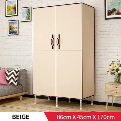 Double door folding simple cloth wardrobe thickened and thickened 19mm steel pipe single person storage wardrobe