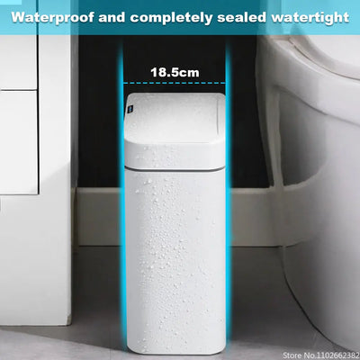 15L Smart Bathroom Trash Can Automatic Bagging Electronic Trash Can White Touchless Narrow Smart Sensor Garbage Bin Smart Home